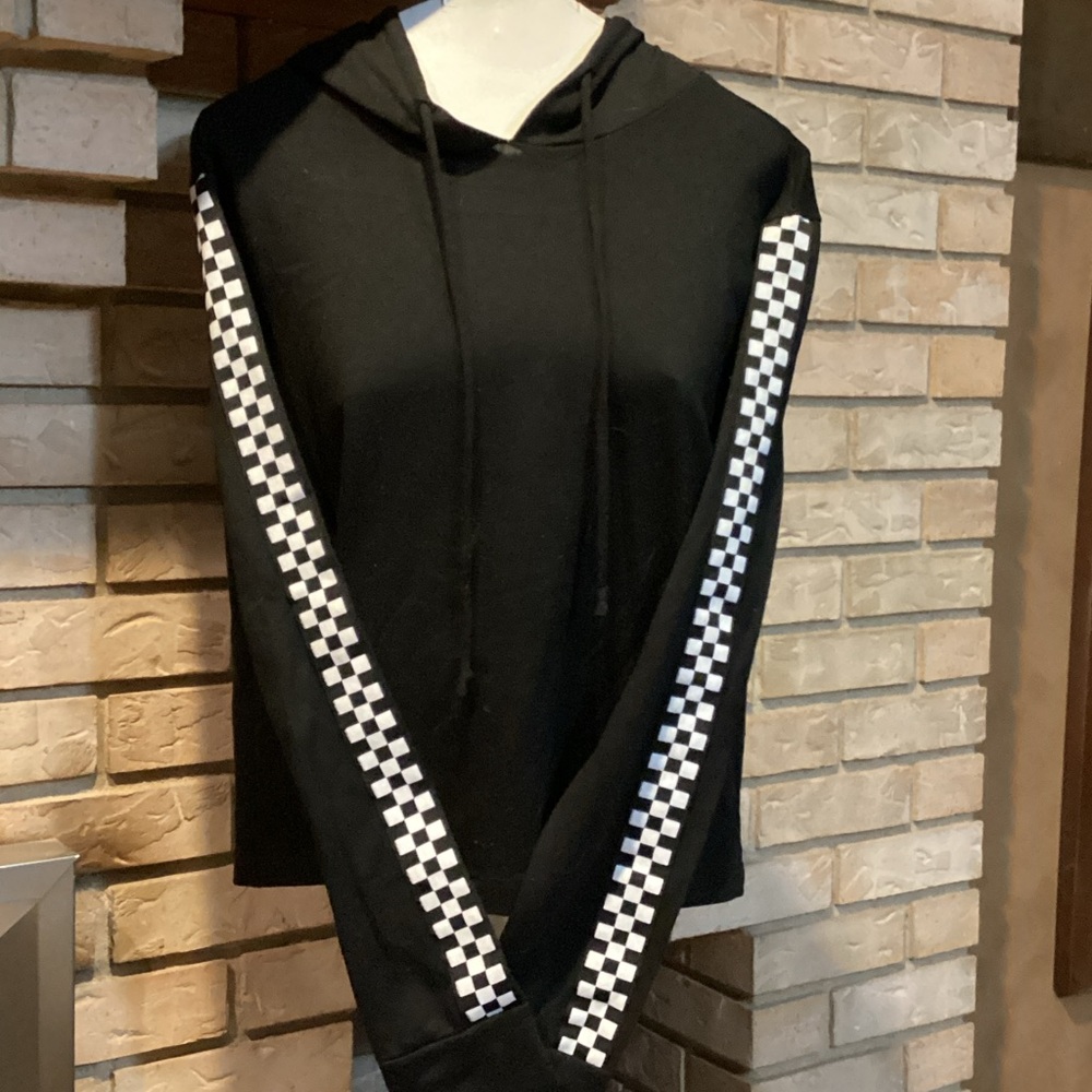 Riot Queen Black Hoodie with Checkered Sleeves